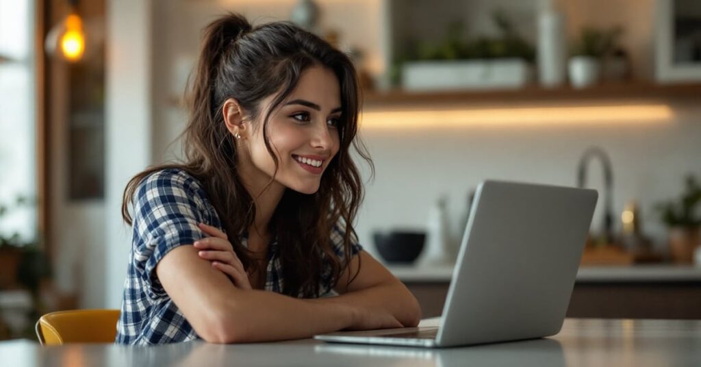 Smartphone affichant TikTok posé sur une surface moderne, éclairage naturel ambiant