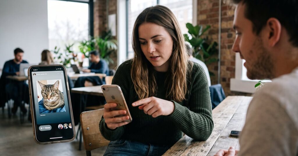 Smartphone affichant des stories Instagram avec compteur de vues élevé – stratégies pour booster l'engagement
