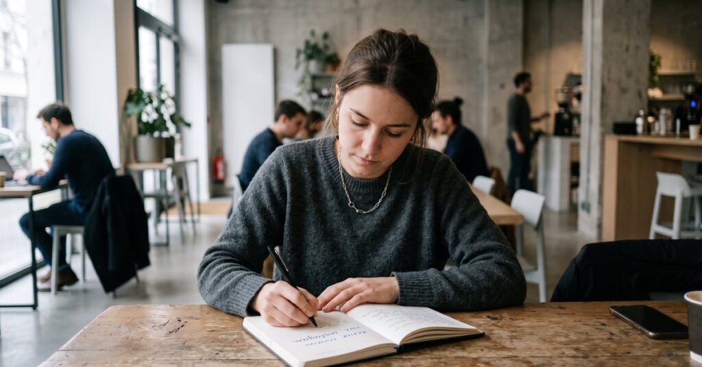 Personne écrivant sur Instagram sur smartphone, créant du contenu engageant pour les réseaux sociaux