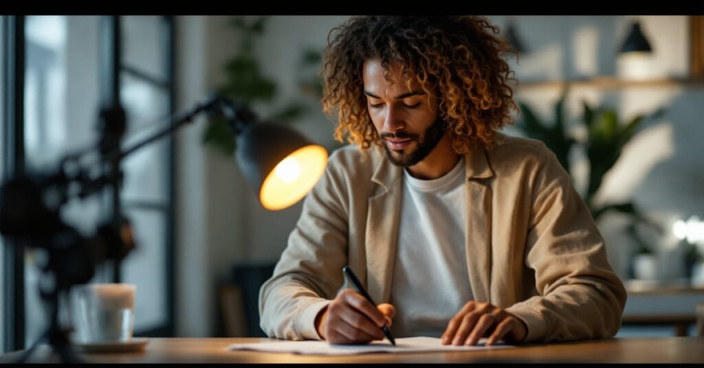Personne consultant anonymement une story Instagram sur smartphone, ambiance naturelle et moderne