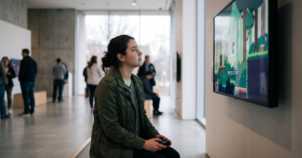 Playable video : une vidéo interactive affichée sur un écran moderne avec éléments cliquables